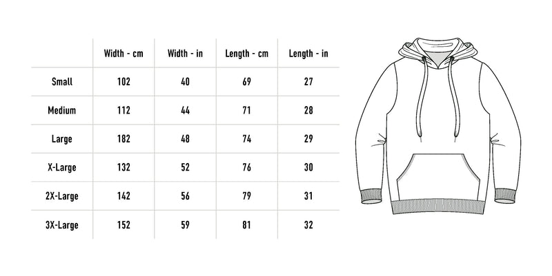 Size chart for MGHGAG Hoodie - Black