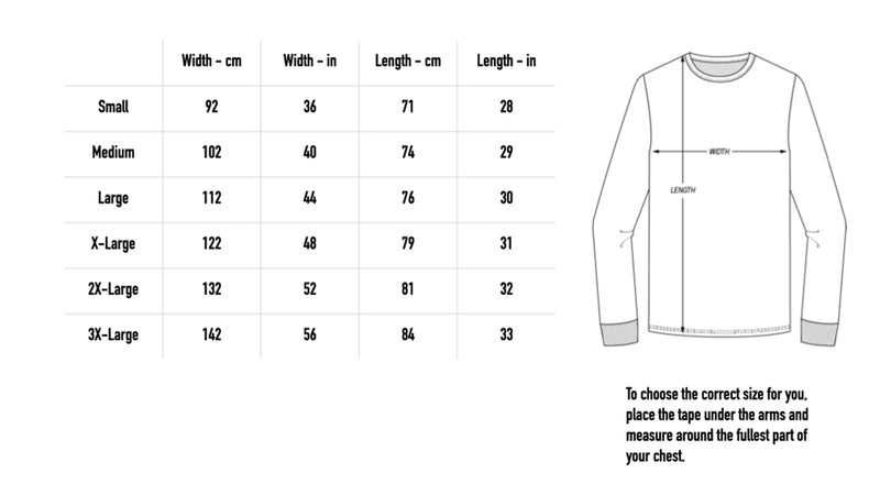Size chart for MGHGAG Custom Longsleeve