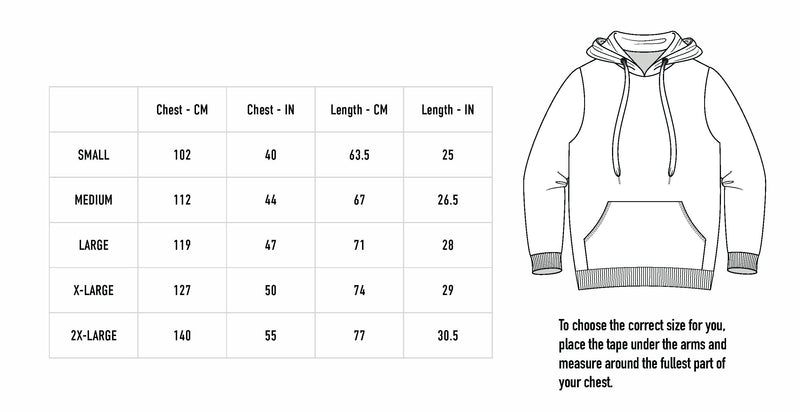 Size chart for Break Me Hoodie - Black