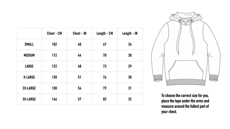 Size chart for NULA Hoodie - Black